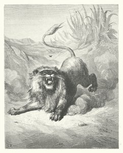 The Fables of La Fontaine: The Lion and the Gnat by Gustave Dore