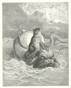 The Fables of La Fontaine: The Monkey and the Dolphin (engraving) by Gustave Dore