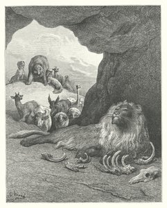The Fables of La Fontaine: The Sick Lion and the Fox by Gustave Dore