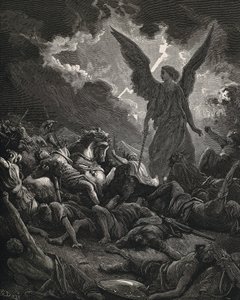 The Holy Bible. 1866. Sennacherib (705-681 BC). King of Assyria (705-681 BC). Angel of Yahweh of the Army of Sennacherib. Engraving by Gustave Dore