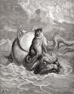 The Monkey and The Dolphin after a Work by Gustave Dore for a La Fontaine Fable. From Life and Reminiscences of Gustave Dore, Published 1885. by Gustave Dore
