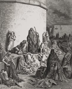 The People Mourning over the Ruins of Jerusalem, Lamentations 1:1-2 illustration from Dore