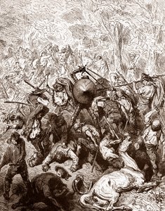 The fight against the muleteers of Yanguas Engraving by Gustave Dore (1832-1883) for “The Ingenious Hidalgo Don Quixote de la Mancha” by Miguel de Cervantes (1547-1616) 1863 Private collection by Gustave Dore