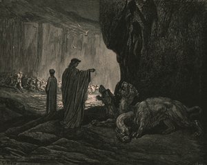 Then my guide, his palms expanding on the ground by Gustave Dore