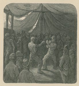 Two men boxing as a crowd watches by Gustave Dore