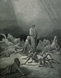 Virgil and Dante Looking at the Spider Woman, Illustration from The Divine Comedy (Inferno) by Dante Alighieri, Paris, published 1885 by Gustave Dore