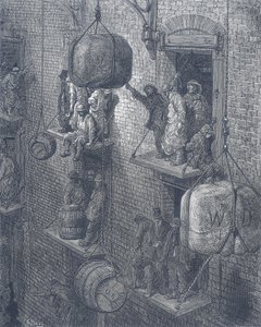 Warehouses in the City of London. From Gustave Dore and Blanchard Jerrold London: A Pilgrimage London 1872 by Gustave Dore