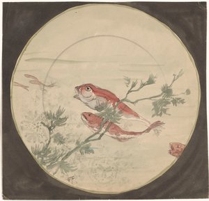Design for a Plate with Red, Upward-Swimming Fish