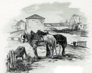 Horses Used for Towing the Boats of the Canal Saint-Denis, Quai de la Gironde, Villette Paris by Gustave Fraipont