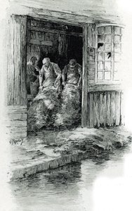 Tanners working leathers and animal skins in the rue des Gobelins, Paris. Drawing by Gustave Fraipont from 