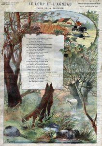 The Wolf and the Lamb. Fables by Jean de La Fontaine (1621-95). Illustration by Gustave Fraipont (1849-1923). Private collection.