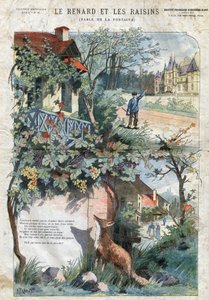 The fox and the grapes. Fables by Jean de La Fontaine (1621-95). Illustration by Gustave Fraipont (1849-1923). Private collection.