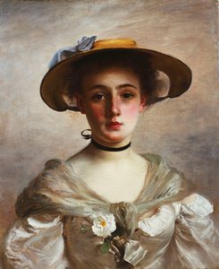 Portrait of a Young Girl in a Straw Hat by Gustave Jacquet