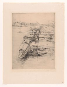 Moored Boats in Auteuil, Paris by Gustave Leheutre (signed by artist)