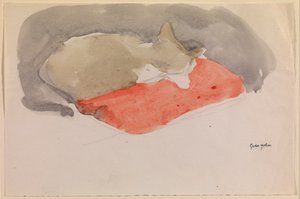 Cat Sleeping on a Red Cushion by Gwen John