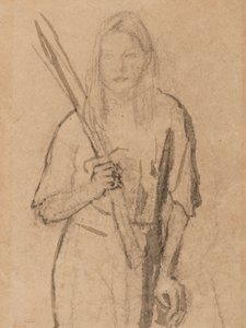 Standing Girl with wooden post in her hand by Gwen John