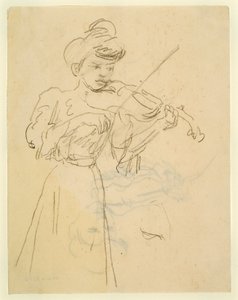 Woman Standing Playing Violin