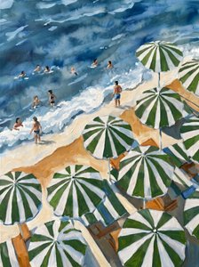 Green Striped Beach Umbrellas