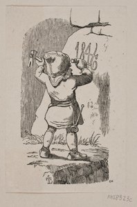A Gnome Carving the Year 1846 into a Rock by H. C. Henneberg