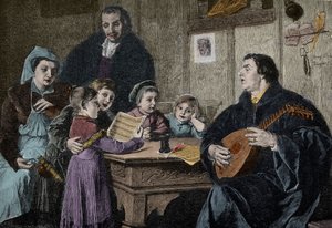 Martin Luther (1483-1546) in the midst of his family (engraving after H Stelzner) by H. Stelzner