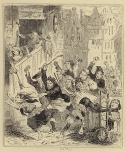 Mob Pursuing Mrs. McDougal by Hablot Knight Browne