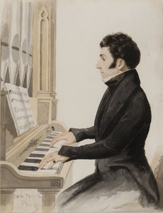 Tom Pinch playing the Salisbury organ by Hablot Knight Browne