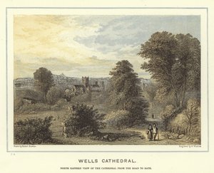 Wells Cathedral, north eastern view of the cathedral from the road to Bath by Hablot Knight Browne