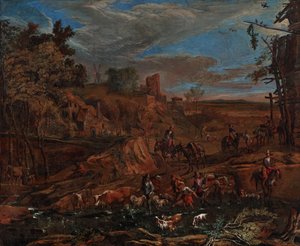 Autumn Landscape with Ford and Cattle Drive