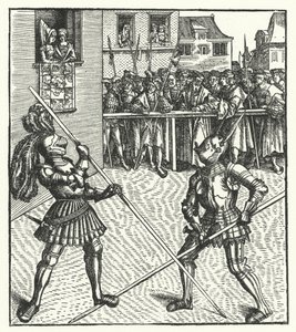 Archduke Maximilian of Austria Fighting on Foot Using a Lance by Hans (after) Burgkmair