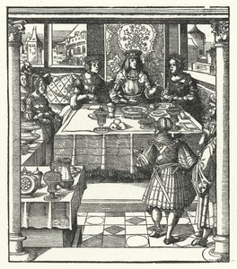 Archduke Maximilian of Austria visiting his future wife, Mary of Burgundy, and her mother, Isabella of Bourbon by Hans (after) Burgkmair
