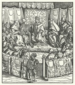 The Holy Roman Emperor Maximilian I negotiating with the Hungarians by Hans (after) Burgkmair