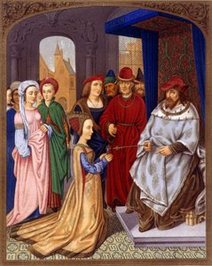 The Queen of Sheba before Solomon - Miniature of the breviary of Cardinal Grimani attributed to Memling, Biblioteca Marciana, Venice. 15th century