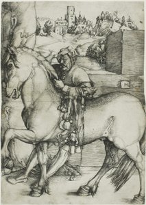 A Groom Bridling a Horse