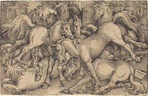 Group of Seven Horses in Woods by Hans Baldung Grien