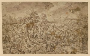 Christ on the Road to Emmaus in a Wide Landscape by Hans Bol