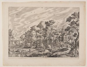 View of a Village with a Castle to the Right, plate 1 from Landscapes with Views of Villages
