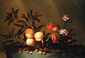 Still Life of Peaches and Flowers by Hans Bollongier