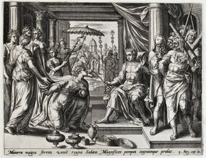 Solomon Receives the Queen of Sheba by Hans Collaert (I) (attributed to)