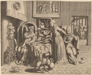 The Amorous Nun between the Abbot and the Monk by Hans Collaert the Elder