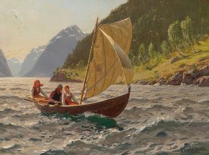 Sailing Party in Norwegian Fjord Landscape
