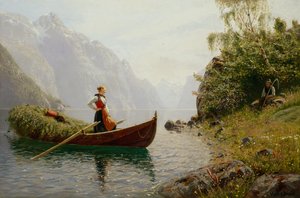 Woman and Man in Fjord Landscape