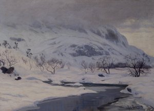 Mountain Landscape, Winter by Hans Fredrik Henriksen Borgen