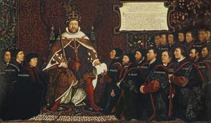 Henry VIII handing over a charter to Thomas Vicary, commemorating the joining of the Barbers and Surgeons Guilds, 1541 by Hans Holbein der Jüngere
