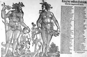 Broadside on the Withdrawal of the Wild Men of the Woods from a World that has Changed for the Worse, woodcut made by Hans Guldenmundt