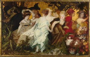 Modern Amoretti, Triptych, Left Panel, 1868 by Hans Makart