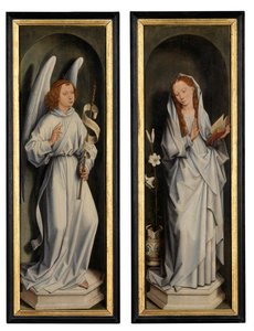 Reverse of a pair of wings showing the Annunciation by Hans Memling