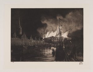 Christiansborg Palace in Flames by Hans Nikolaj Hansen