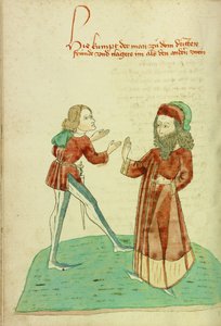 A Young Man Meeting an Older Bearded Man by Hans Schilling