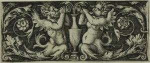 Ornament with Two Tritons, from Four Vignettes by Hans Sebald Beham