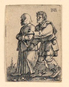 The Wedding Procession: Couple Walking Left, Woman Wearing a Bonnet by Hans Sebald Beham